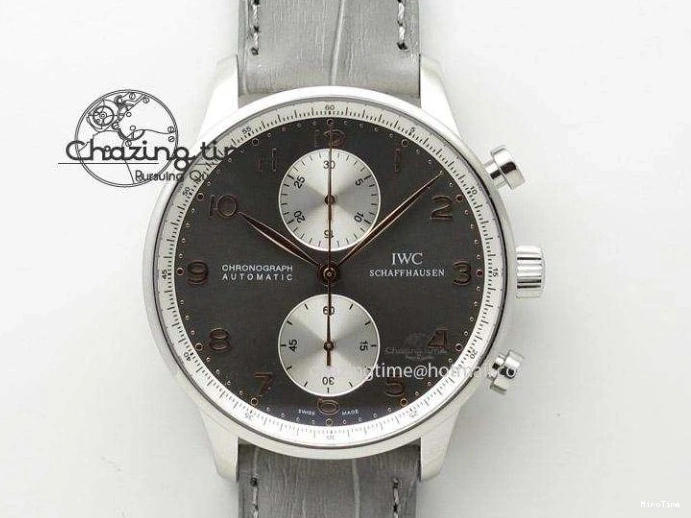 MIROTIME 0104 Unique Portuguese 40mm Chrono SS Map Dial on Black Leather Strap A 7393